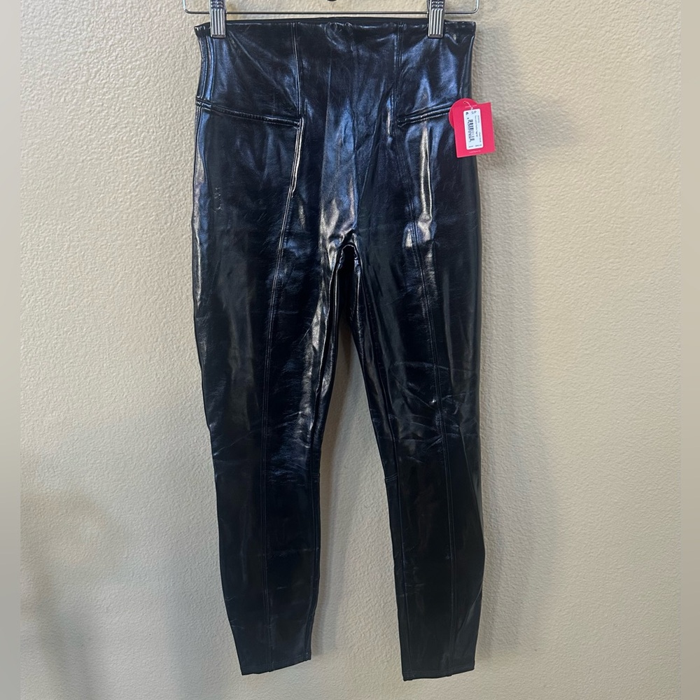 NWT! SPANX “SPANXshape™ Black Faux Leather Patent Leggings” Petite Small - Picture 6 of 9